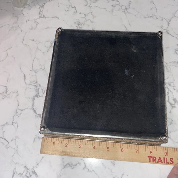 Vtg Vanity Mirror Footed Perfume Tray Metal Hollywood Regency Style 8.5" Square - Picture 7 of 8